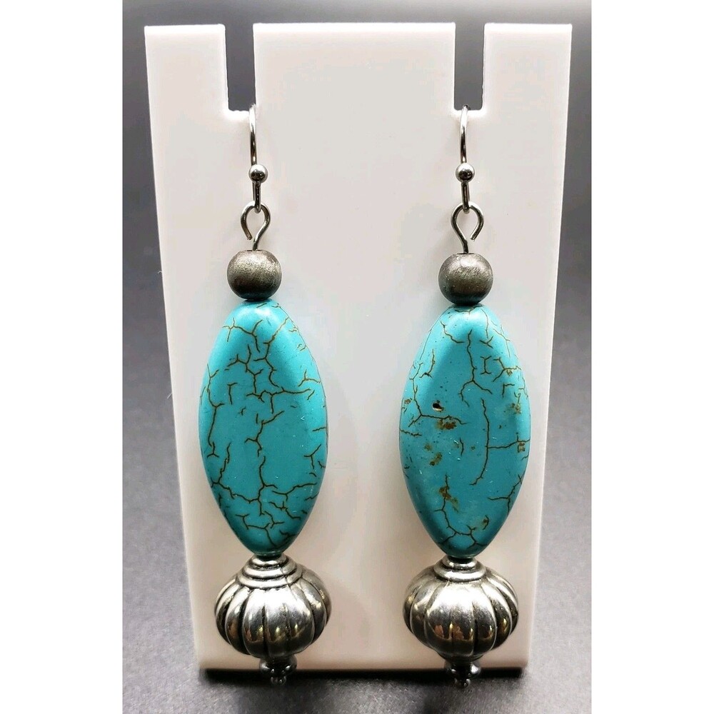 Dangle/Drop/Costume/ Turquoise &  Stainless Steel Beaded Handcrafted Earrings!!!